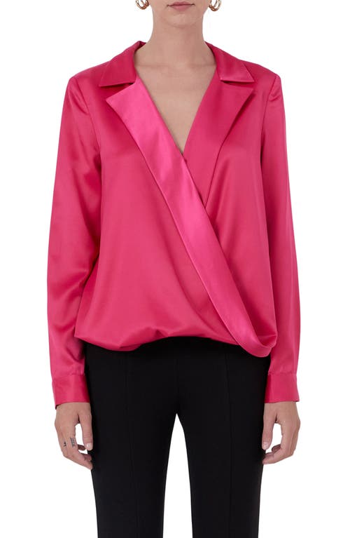 Endless Rose Satin Wrap Shirt In Magenta