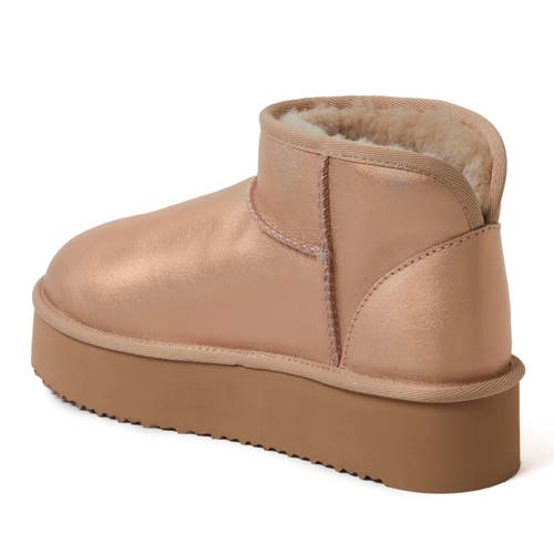 Dearfoams Fireside Kingston Genuine Shearling Platform Bootie In Rose Gold