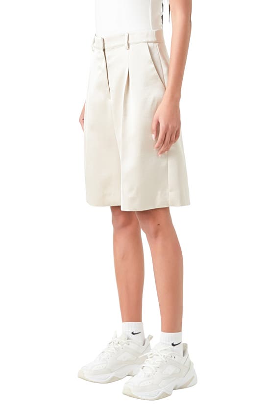 Shop Grey Lab Pleated Wide Leg Satin Bermuda Shorts In Cream