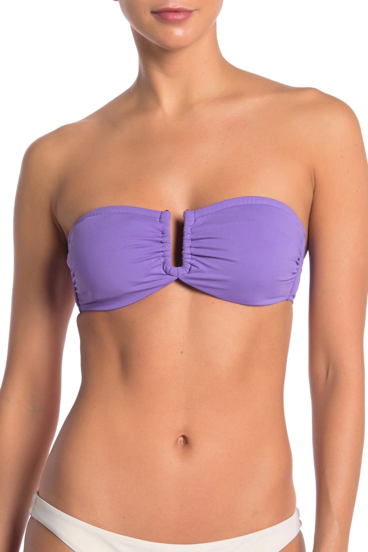 purple strapless bikini