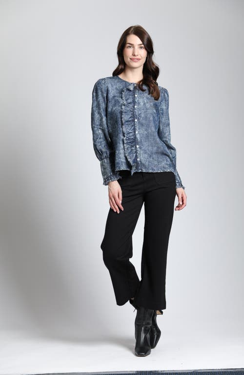 Shop Apny Moon Wash Balloon Sleeve Button-up Shirt In Indigo