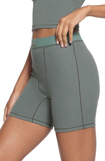 Womens Skims grey Cotton-Blend Ribbed Boxer Shorts