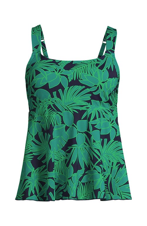 Shop Lands' End Plus Size Flutter Scoop Neck Tankini Top In Navy/emerald Palm Foliage