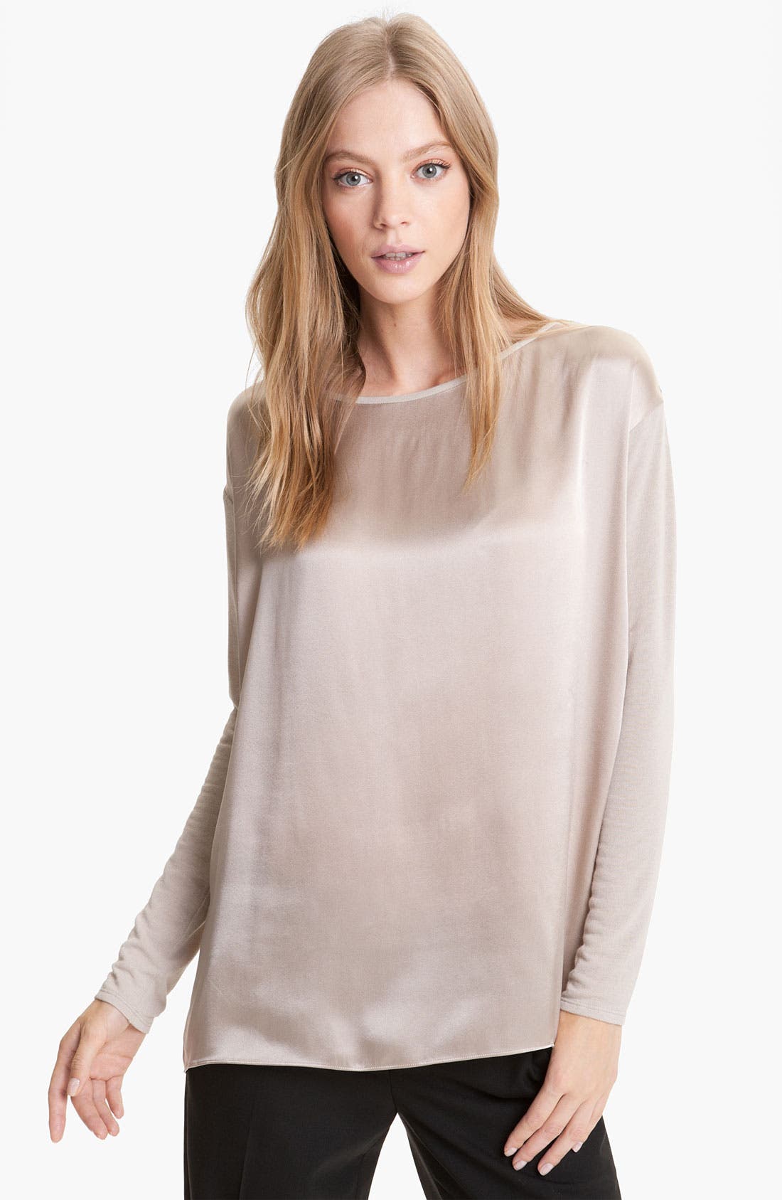 Vince Knit Sleeve Silk Top Nordstrom