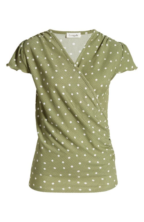 Loveappella Polka Dot Faux Wrap T-shirt In Sage