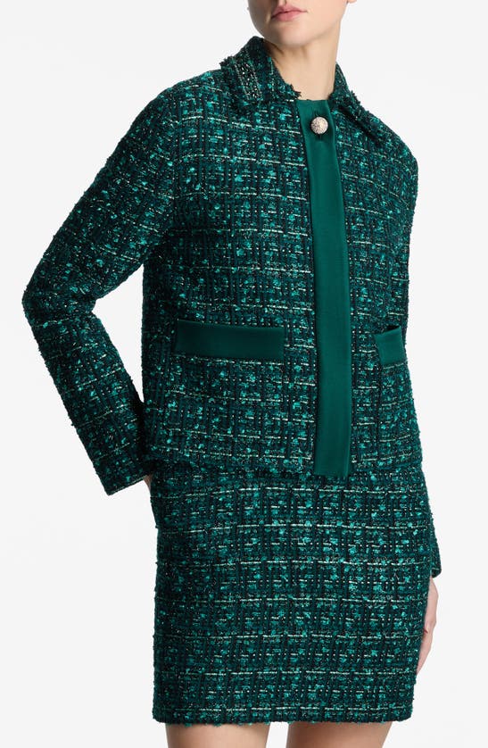 Shop St John St. John Evening Metallic Tweed & Twill Jacket In Spruce Multi