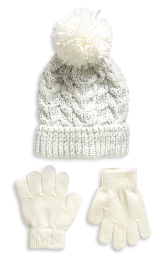 CAPELLI NEW YORK CAPELLI NEW YORK KIDS' CHUNKY CABLE STITCH POMPOM HAT & GLOVES SET