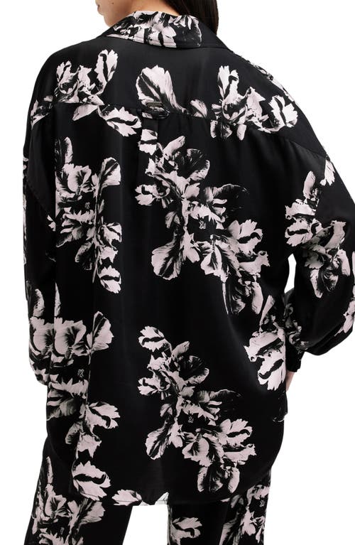 Shop Allsaints Charli Floral Satin Button-up Shirt In Monica Black