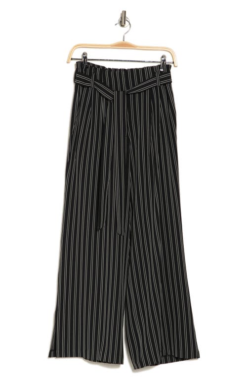 Shop Adrianna Papell Pinstripe Tie Waist Pants In Black/pebble Relaxed Stripe