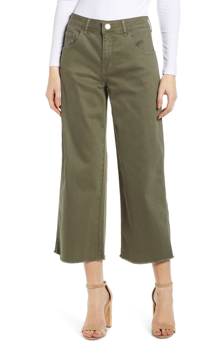 PROSPERITY DENIM Cargo Wide Leg Crop Jeans, Main, color, OLIVE