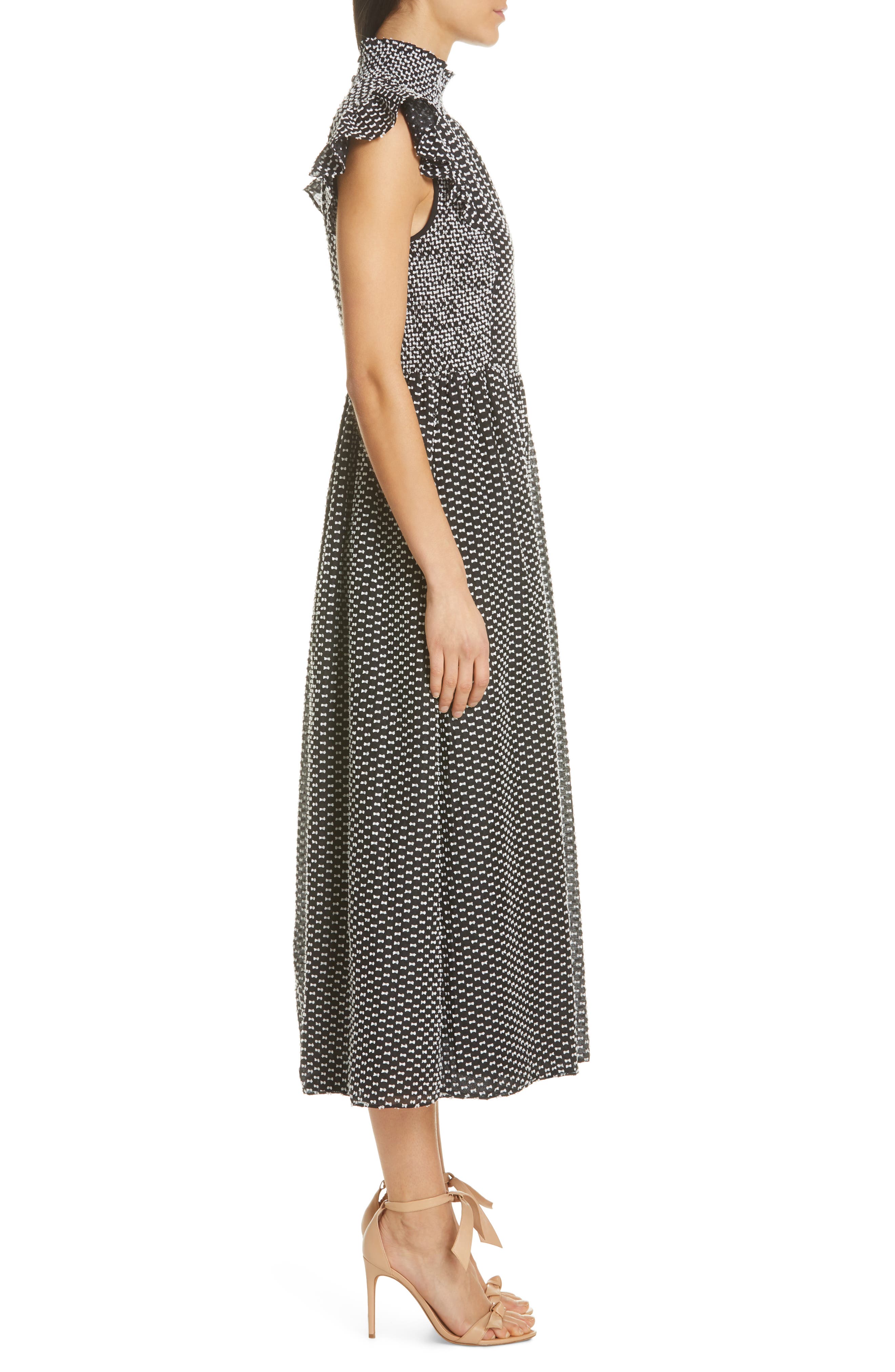 kate spade smocked clip midi dress