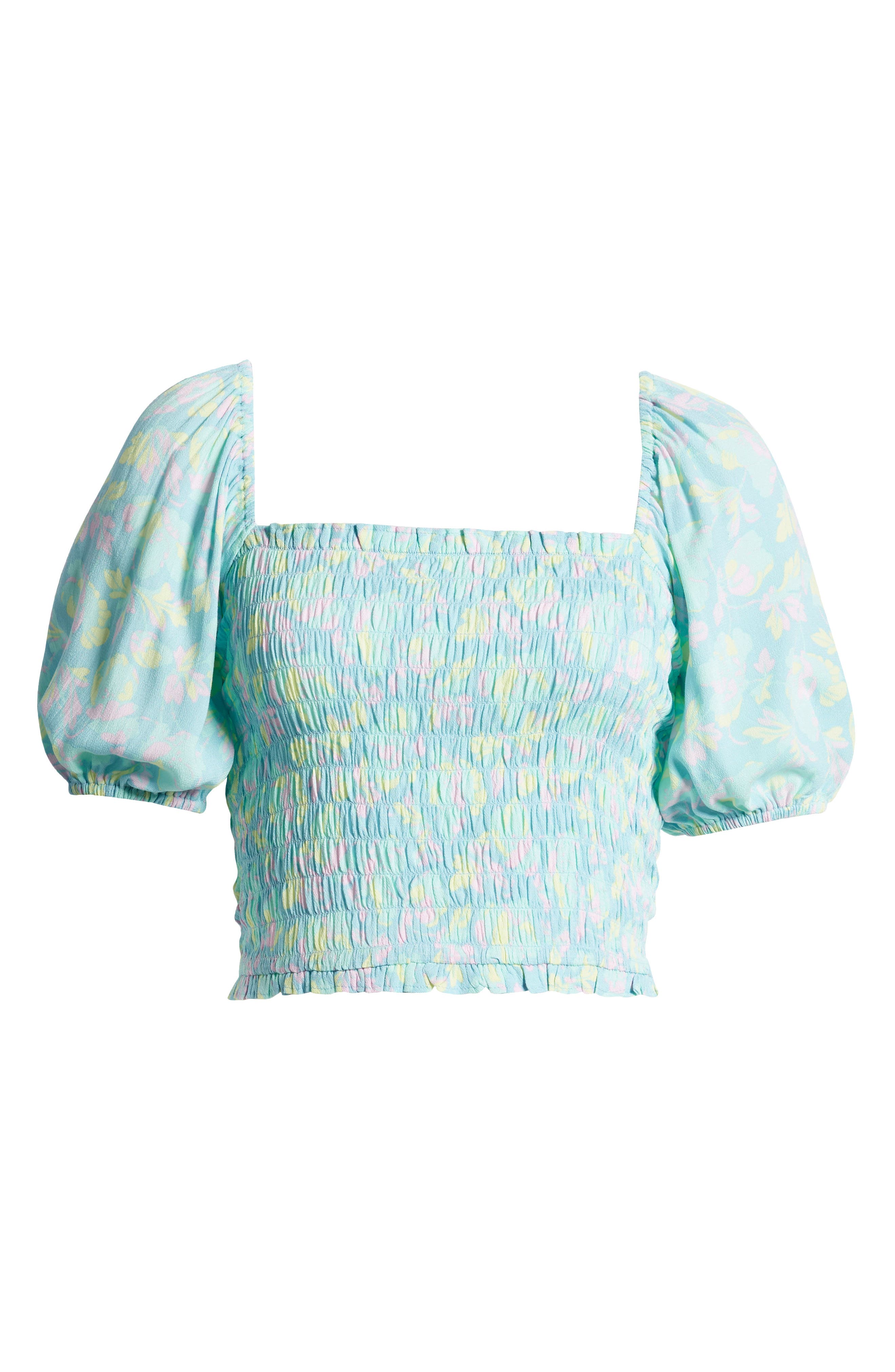 Bp. Smocked Puff Sleeve Crop Top In Blue Djuna Floral | ModeSens