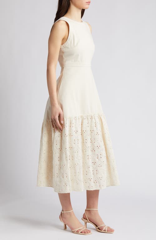 Shop En Saison Cordelia Mixed Media Cotton & Linen Midi Dress In Natural