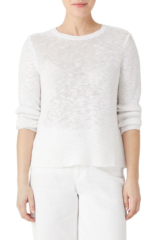 Eileen Fisher Slubby Crewneck Linen-cotton Pullover In White