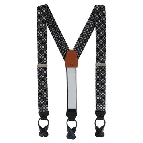 Trafalgar Rowan Geometric Pattern Silk Button End Suspenders In Black