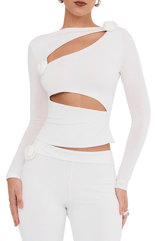 Mistress Rocks Womens Ivory Flower-embellished Cut-out Stretch-jersey Top In White