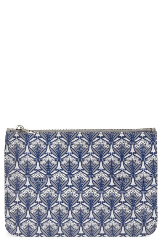 Shop Liberty London Coated Canvas Zip Pouch In Grey/ Blue