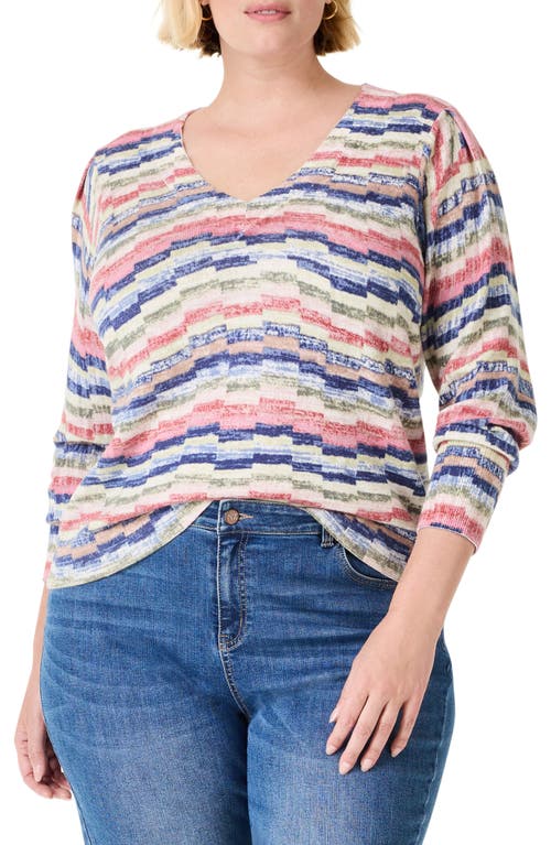 Shop Nic + Zoe Nic+zoe Abstract Stripe Sweater In Pink Multi