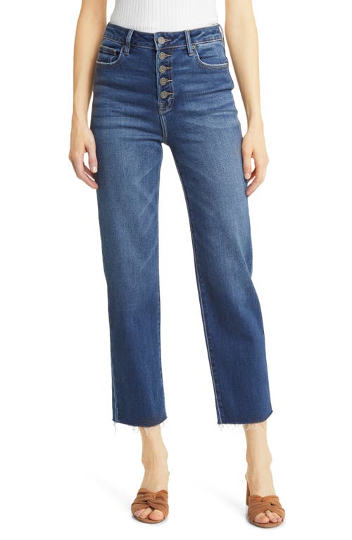 Tracey Exposed Button High Waist Ankle Straight Leg Jeans in Dark Wash