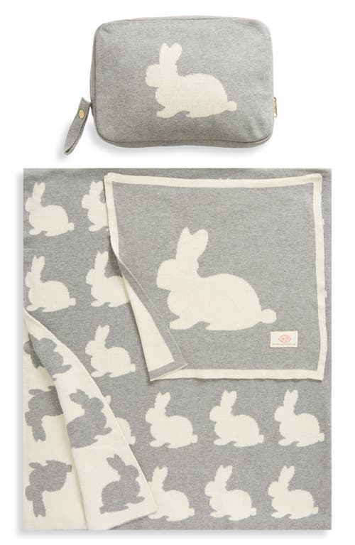 Shop Pink Lemonade Bunny Organic Cotton Baby Blanket & Travel Pouch Set In Grey/natural