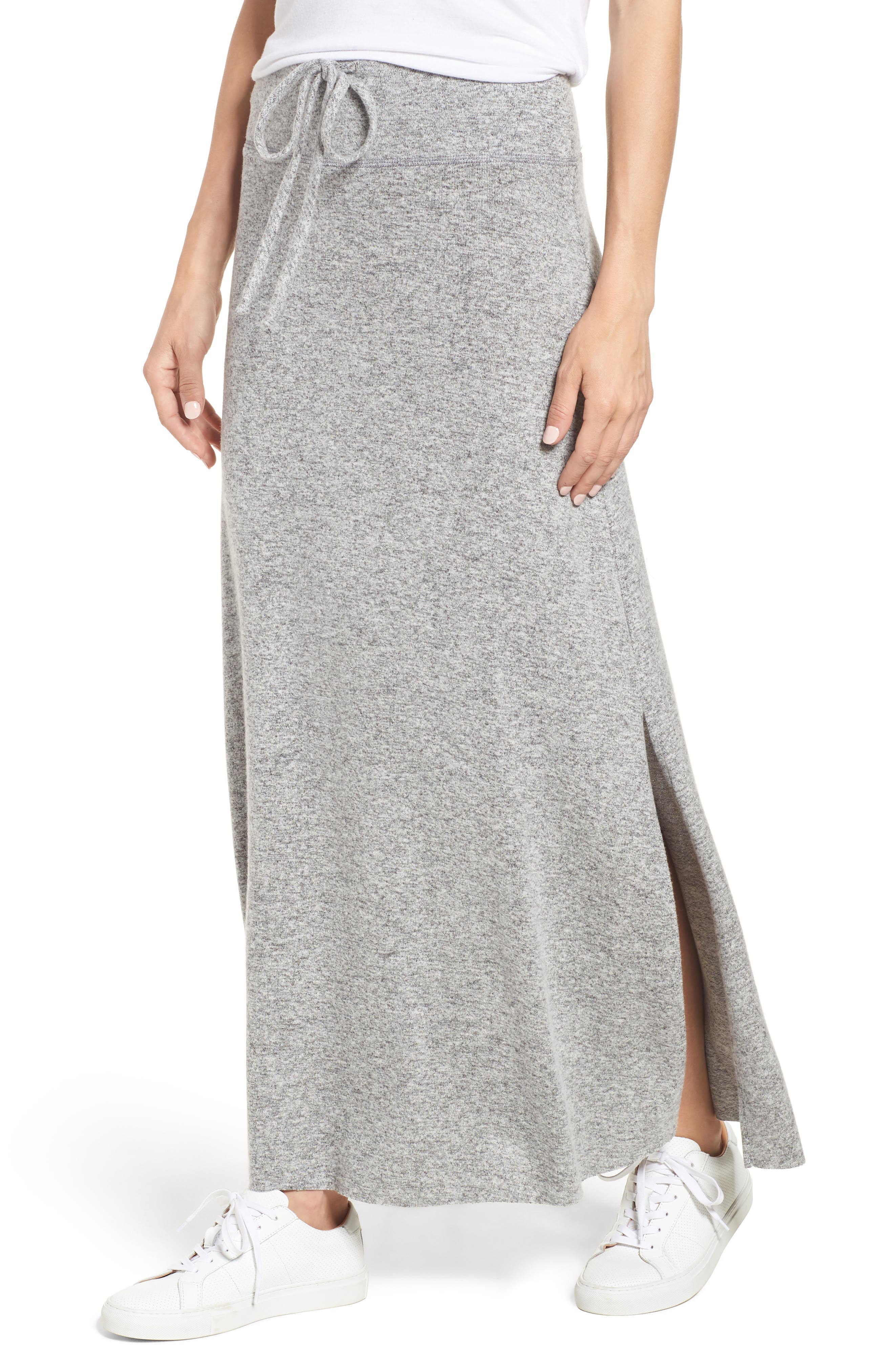 Grey Fleece Drawstring Maternity Maxi Skirt