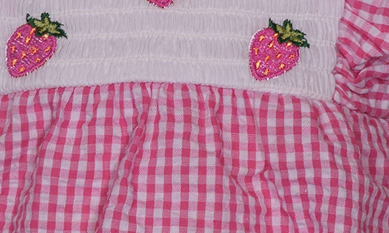 Shop Bonnie Jean Gingham Strawberry Embroidered Romper In Pink