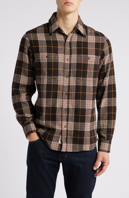 Schott Nyc Two-pocket Long Sleeve Flannel Button-up Shirt In Brown/gold