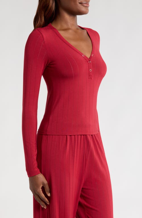 Savage X Fenty Sleek Stitch Sleep Henley In Red Cognac
