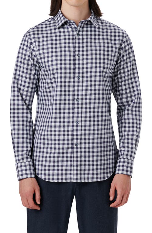 Bugatchi Shaped Fit Gingham Button-Up Shirt in Navy at Nordstrom, Size Large
