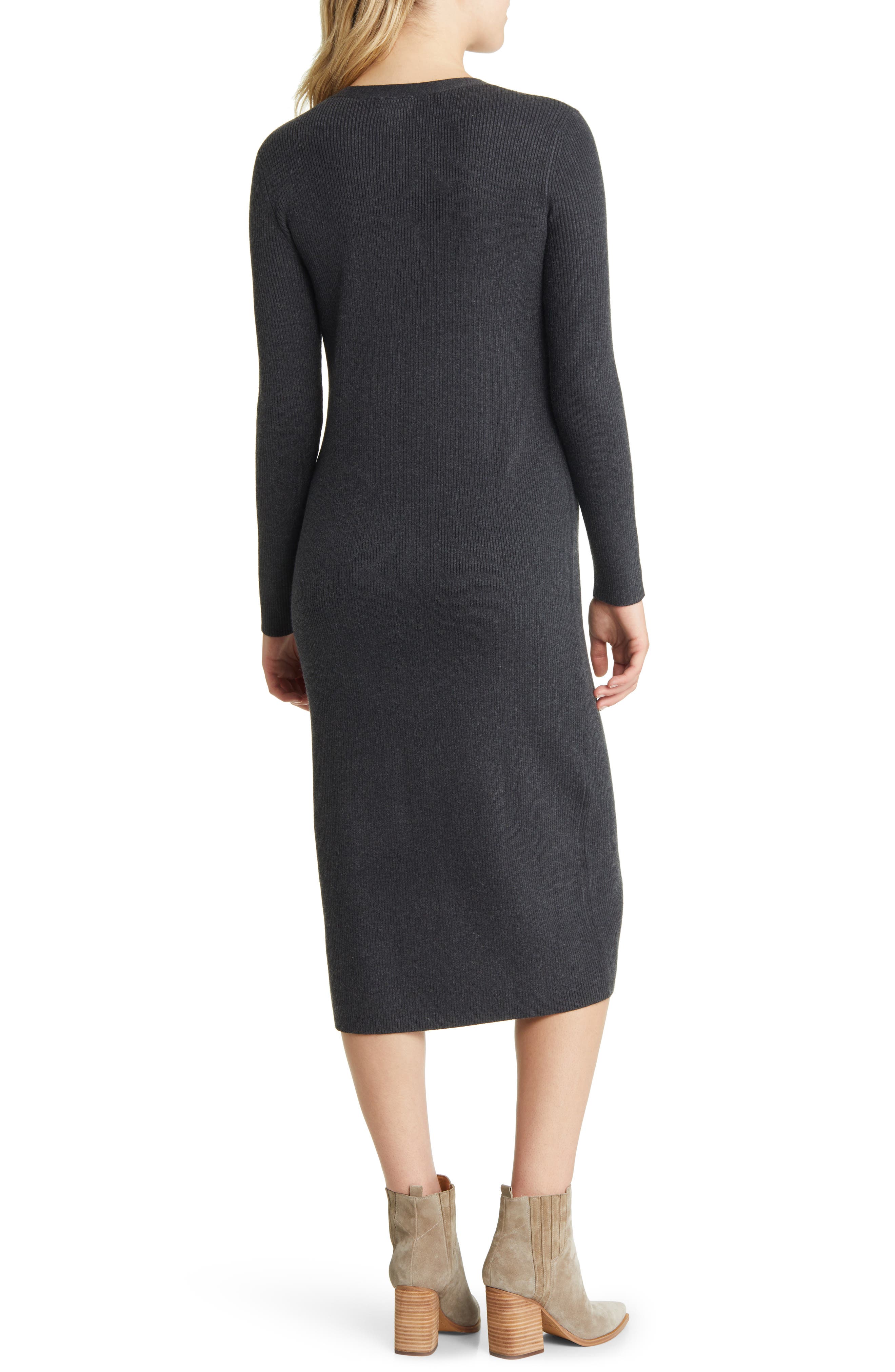 Long Sleeve Button-Up Rib Sweater Dress 