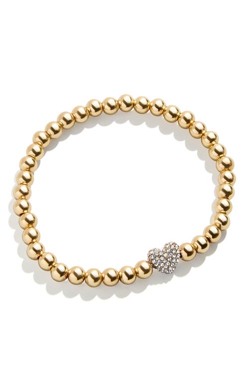 BaubleBar Pisa Pavé Heart Beaded Stretch Bracelet in Goldtone/Clear 