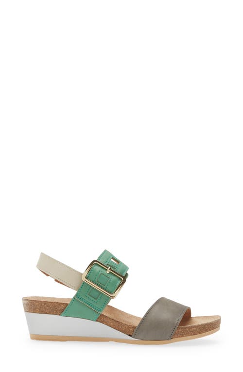 Shop Naot Dynasty Wedge Sandal In Grey/jade/ivory Leather