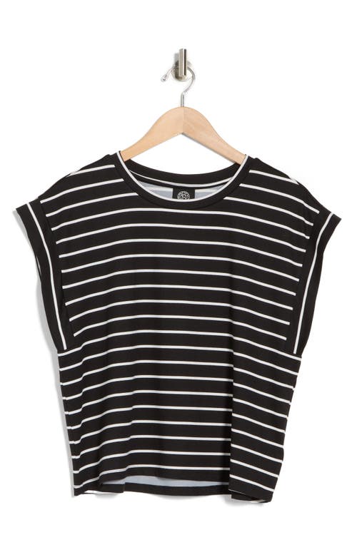 Shop Bobeau Stripe Cap Sleeve T-shirt In Black/ivory