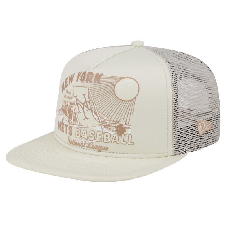 Shop New Era Khaki New York Mets Almost Friday A-frame 9fifty Trucker Snapback Hat