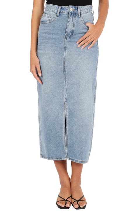 Cuoff Women's Maxi Pencil Jean Skirt High Waisted A Line Long Denim Skirts  for Ladies