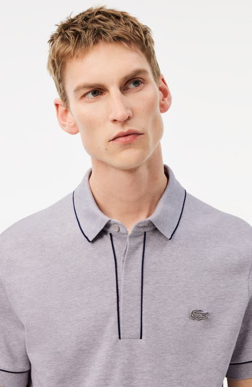 Shop Lacoste Regular Fit Tipped Piqué Polo In Silver Chine