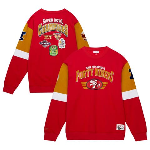 Men's San Francisco 49ers Joe Montana Mitchell & Ness Scarlet 75th  Anniversary Name & Number Long Sleeve T-Shirt