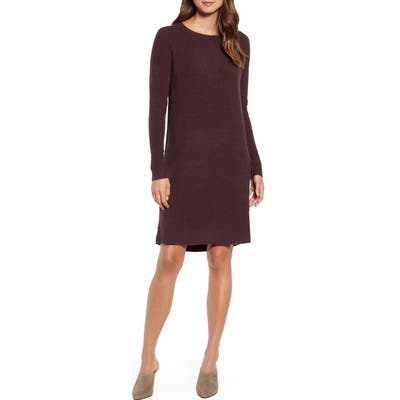 Caslon Long Sleeve Thermal Stitch Sweater Dress, Burgundy