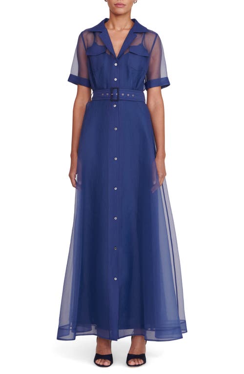 STAUD Millie Organza Maxi Shirtdress Navy at Nordstrom,