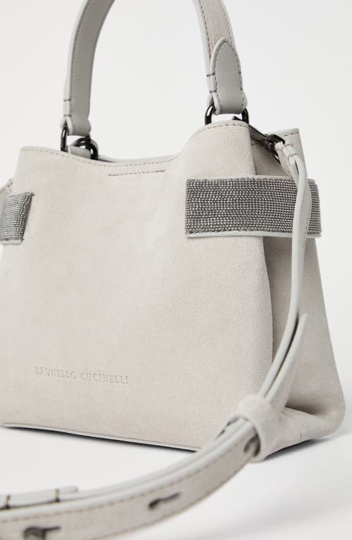 Shop Brunello Cucinelli Suede Bag With Precious Bands In Light Grey