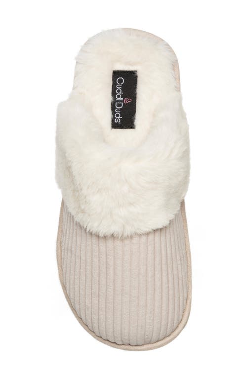 Cuddl Duds Faux Fur Lined Corduroy Scuff Slipper In White Cap Grey
