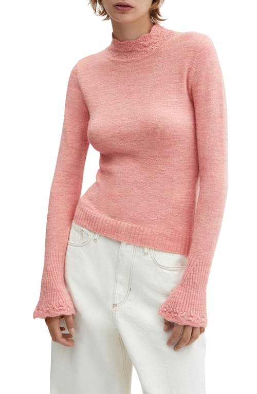 MANGO Mock Neck Flare Cuff Sweater Pink at Nordstrom,