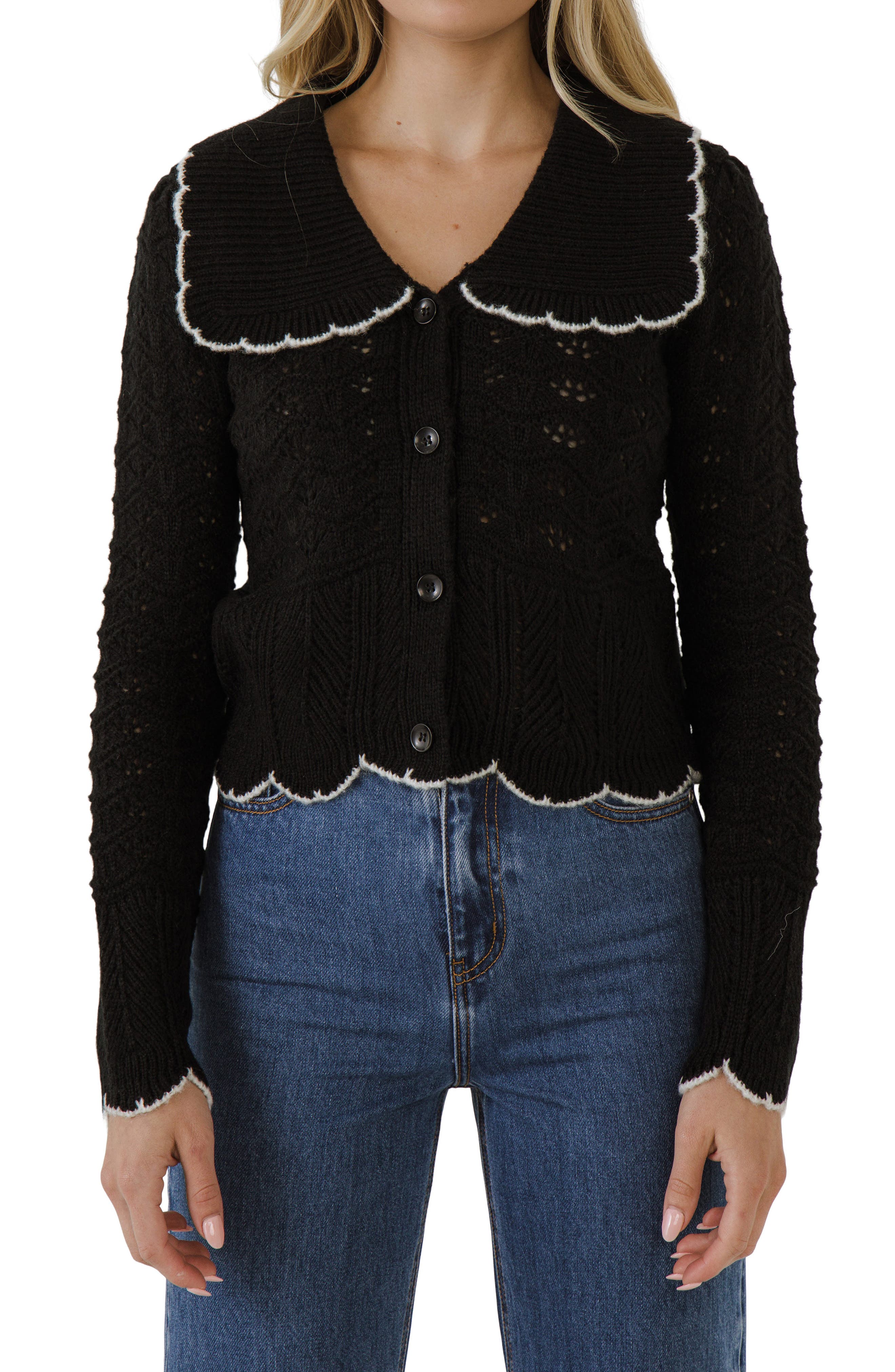 pointelle sweater cardigan