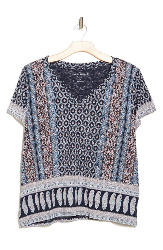 Lucky Brand Paisley Tapestry T-shirt In Navy Multi
