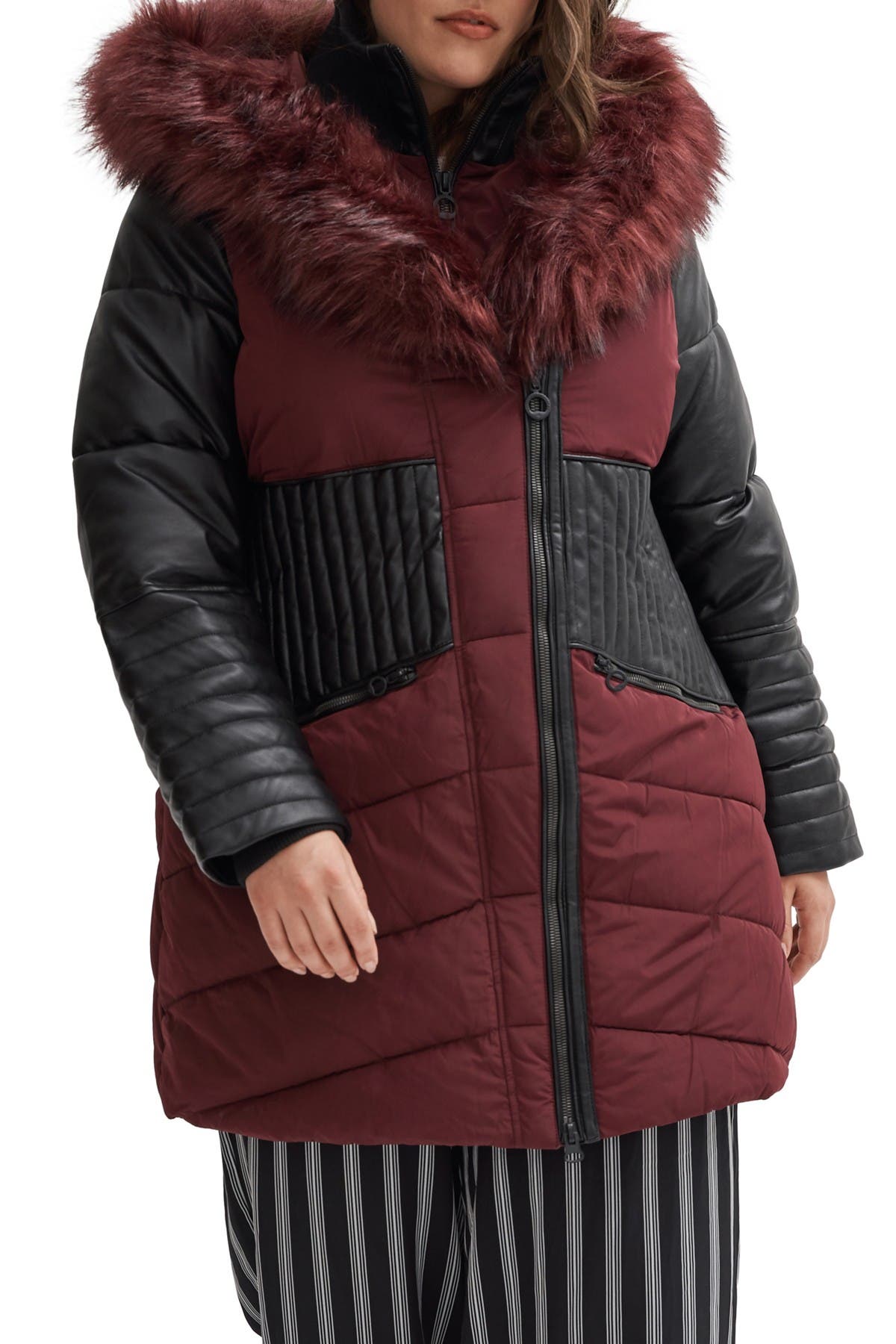 plus size faux fur hooded jacket