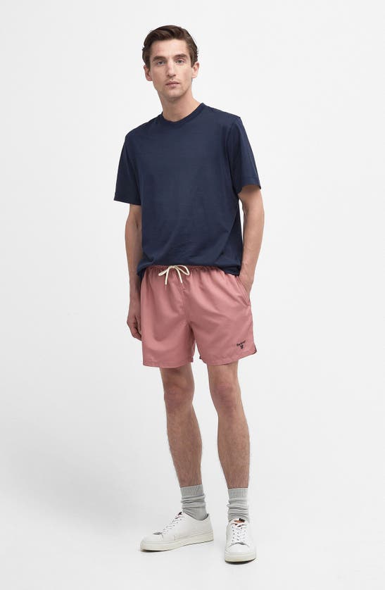 Shop Barbour Staple Logo Embroidered Swim Trunks In Pink Clay