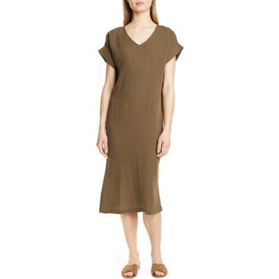 Eileen Fisher Organic Cotton Midi Dress, Brown