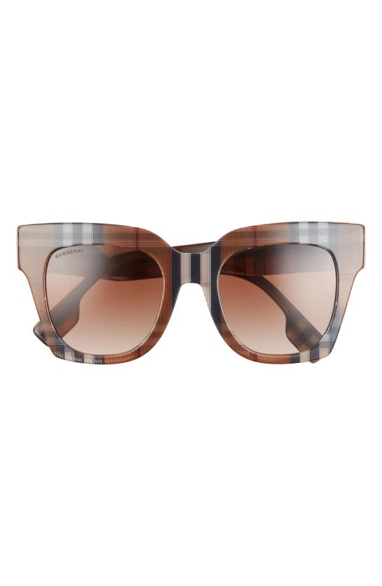 Shop Burberry 49mm Cat Eye Sunglasses In Check Brown/ Brown Gradient