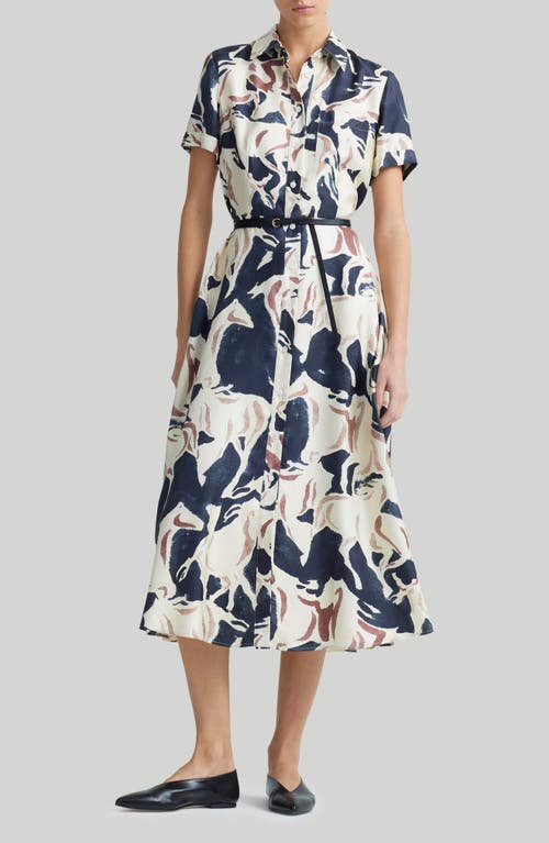 Kiera Floral Print Belted Silk Shirtdress in Black