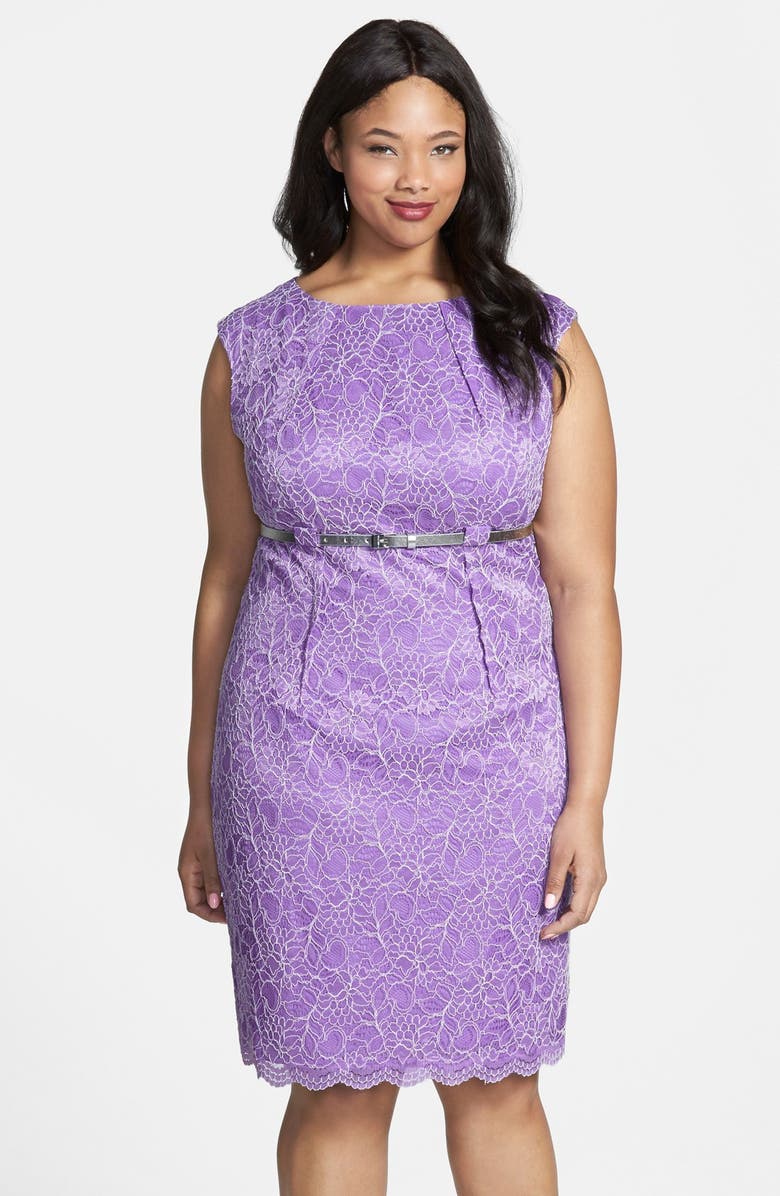 Calvin Klein Belted Lace Sheath Dress (Plus Size) | Nordstrom